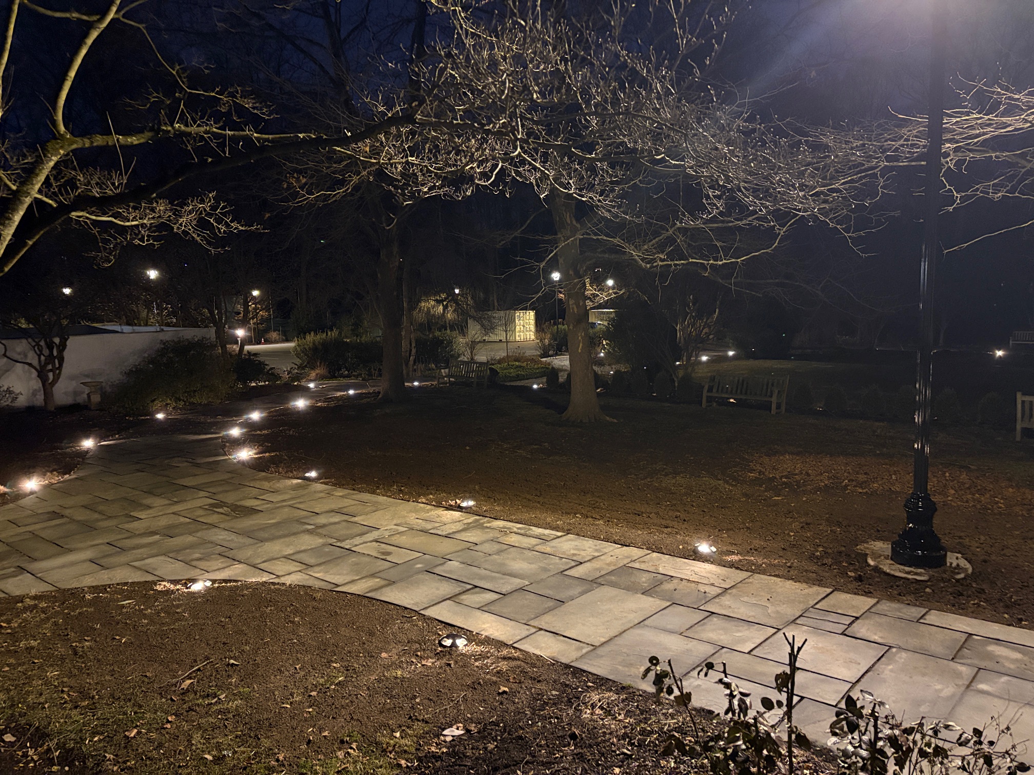 Outdoor landscape lighting - pathway view